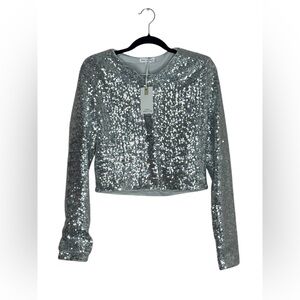 Good American Metallic Silver Sequin Crop Jacket NWT Size M